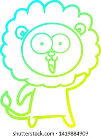dibujo de línea de gradiente frío de un león de caricatura feliz