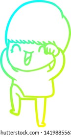 cold gradient line drawing of a happy cartoon boy