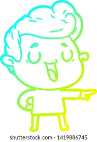 desenho de linha de gradiente frio de um homem de desenhos animados feliz