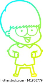 cold gradient line drawing of a happy cartoon boy