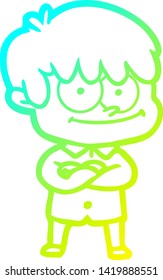 cold gradient line drawing of a happy cartoon man
