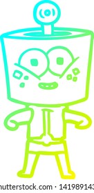 cold gradient line drawing of a happy cartoon robot