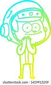 cold gradient line drawing of a happy astronaut cartoon
