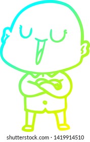 cold gradient line drawing of a happy cartoon bald man