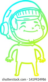 cold gradient line drawing of a happy cartoon astronaut
