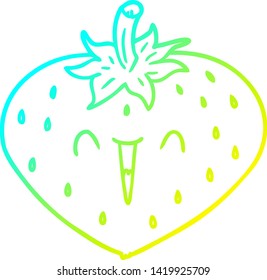 cold gradient line drawing of a happy cartoon strawberry