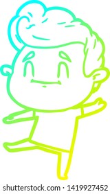 cold gradient line drawing of a happy cartoon man