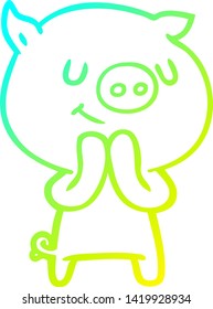cold gradient line drawing of a happy cartoon pig