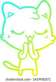 cold gradient line drawing of a happy cartoon cat