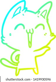 desenho de linha de gradiente frio de um gato de desenho animado feliz