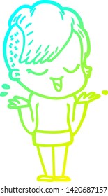 cold gradient line drawing of a happy cartoon girl