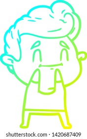 dibujo de línea de degradado frío de un hombre de caricatura feliz