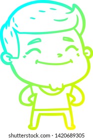 cold gradient line drawing of a happy cartoon fashion man