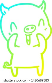 cold gradient line drawing of a happy cartoon pig