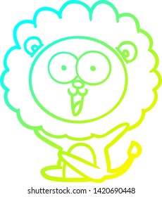 cold gradient line drawing of a happy cartoon lion