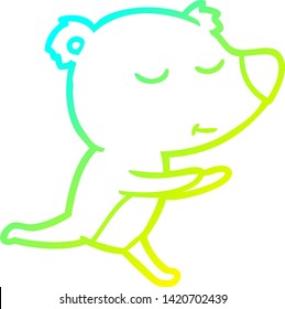 cold gradient line drawing of a happy cartoon bear running