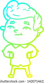 cold gradient line drawing of a happy cartoon man