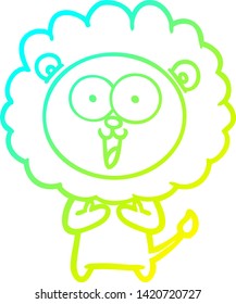 dibujo de línea de gradiente frío de un león de caricatura feliz