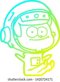dibujo de línea de gradiente frío de una caricatura de astronauta feliz