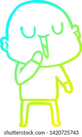 cold gradient line drawing of a happy cartoon bald man