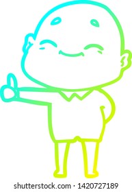 cold gradient line drawing of a happy cartoon bald man