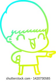dibujo de línea de gradiente frío de un niño de caricatura feliz