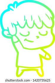 dibujo de línea de gradiente frío de un niño de caricatura feliz