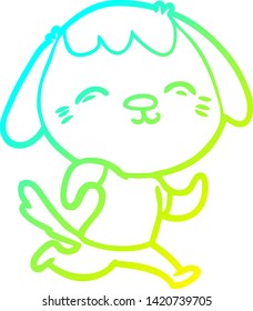 cold gradient line drawing of a happy cartoon dog running