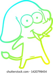 cold gradient line drawing of a happy cartoon elephant