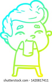 cold gradient line drawing of a happy cartoon man