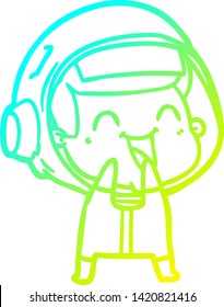 cold gradient line drawing of a happy cartoon astronaut