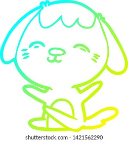 dibujo de una línea de degradado frío de un perro sentado en una caricatura feliz