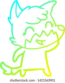 dibujo de línea de degradado frío de un zorro de dibujos animados feliz