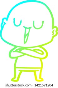 cold gradient line drawing of a happy cartoon bald man