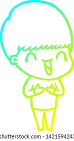 cold gradient line drawing of a happy cartoon boy