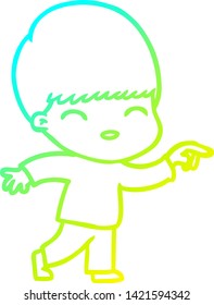 dibujo de línea de gradiente frío de un niño de caricatura feliz