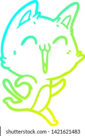 dibujo de línea de degradado frío de un gato de dibujos animados feliz