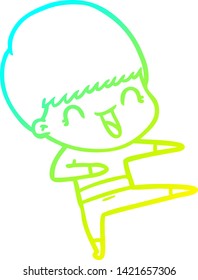 cold gradient line drawing of a happy cartoon boy