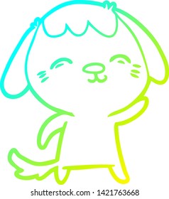 cold gradient line drawing of a happy cartoon dog