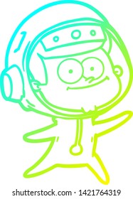 cold gradient line drawing of a happy astronaut cartoon