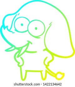 cold gradient line drawing of a happy cartoon elephant