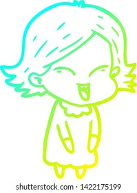 cold gradient line drawing of a happy cartoon girl