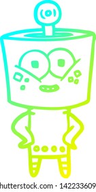 cold gradient line drawing of a happy cartoon robot