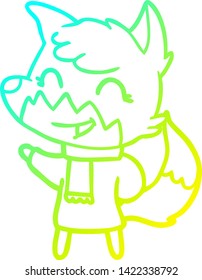 dibujo de línea de degradado frío de un zorro de dibujos animados feliz