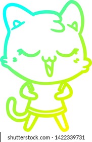 cold gradient line drawing of a happy cartoon cat