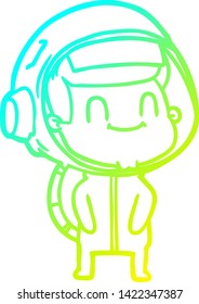 cold gradient line drawing of a happy cartoon astronaut man