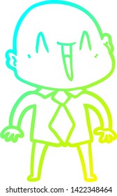 cold gradient line drawing of a happy cartoon bald man