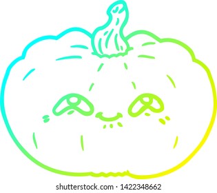cold gradient line drawing of a happy cartoon pumpkin