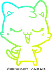kalte Farbverlauf-Linienzeichnung einer glücklichen Cartoon-Katze