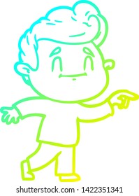 cold gradient line drawing of a happy cartoon man